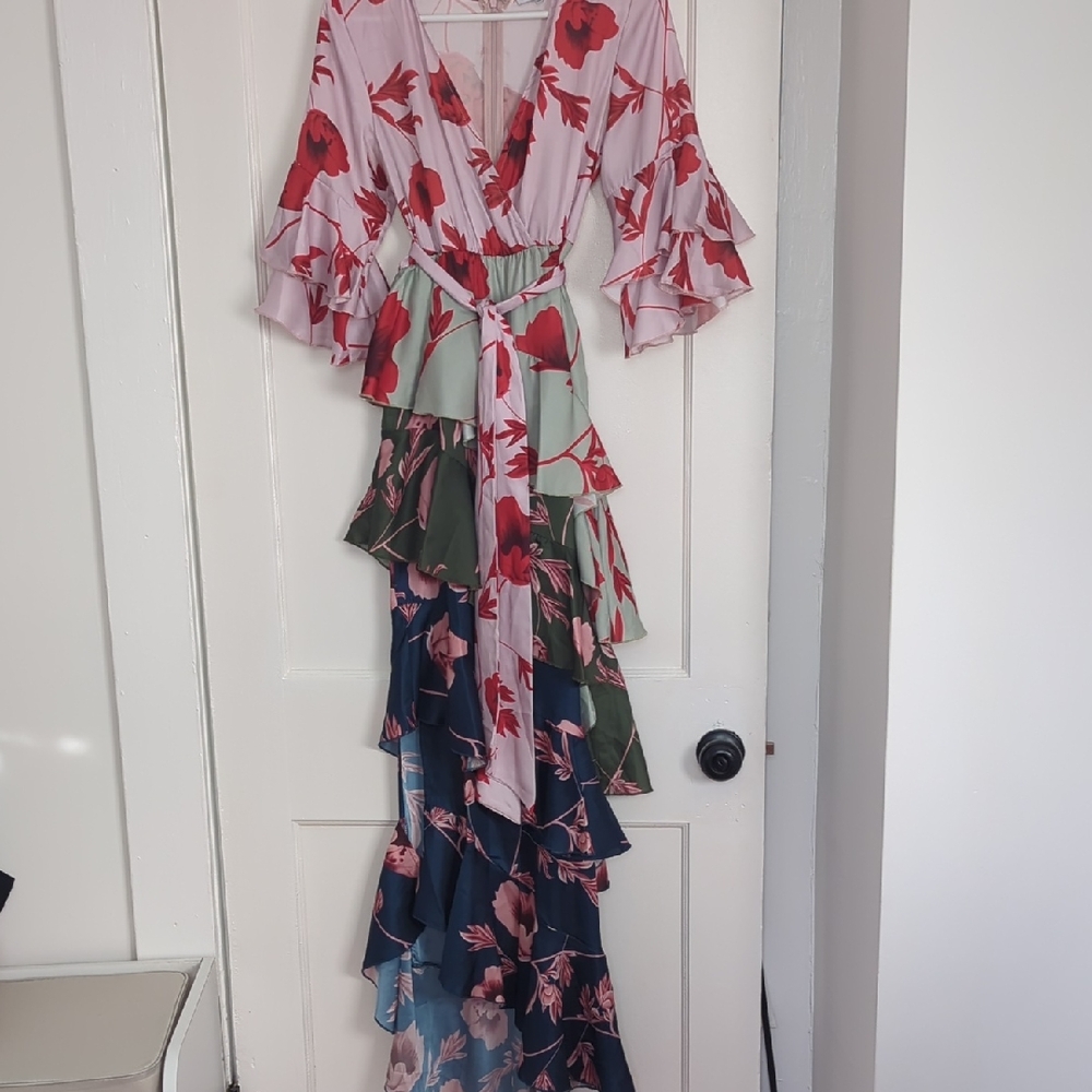 Fashion Nova Pink and Blue Floral High Low Dress Size Small